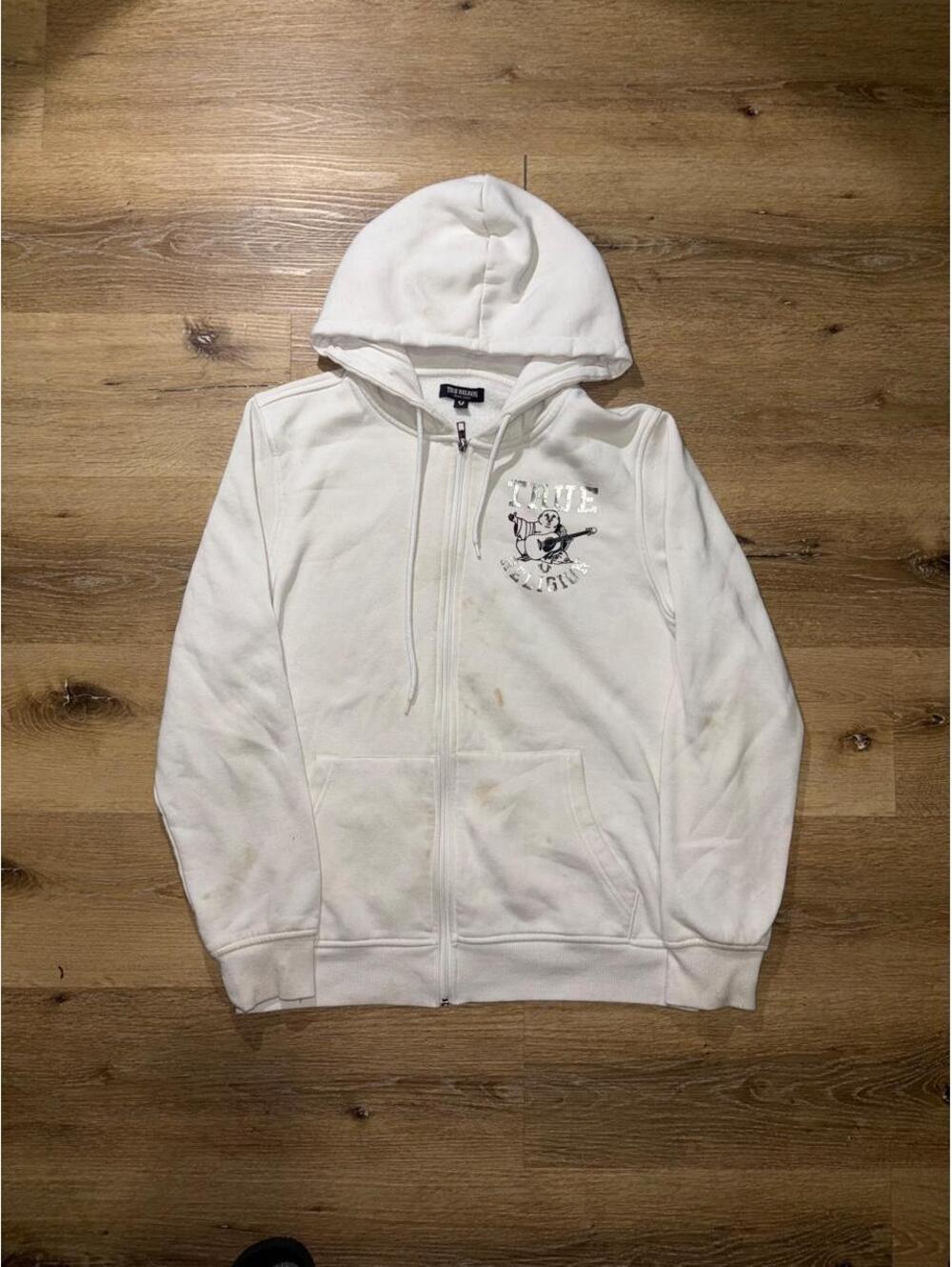 True Religion Buddha Logo Full Zip Hoodie White Size L